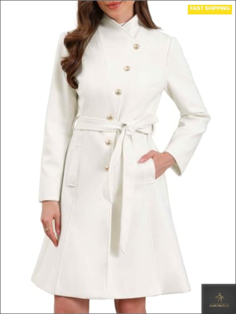 Women's Wool-Blend Pea Coat Winter Belted Long Trench
